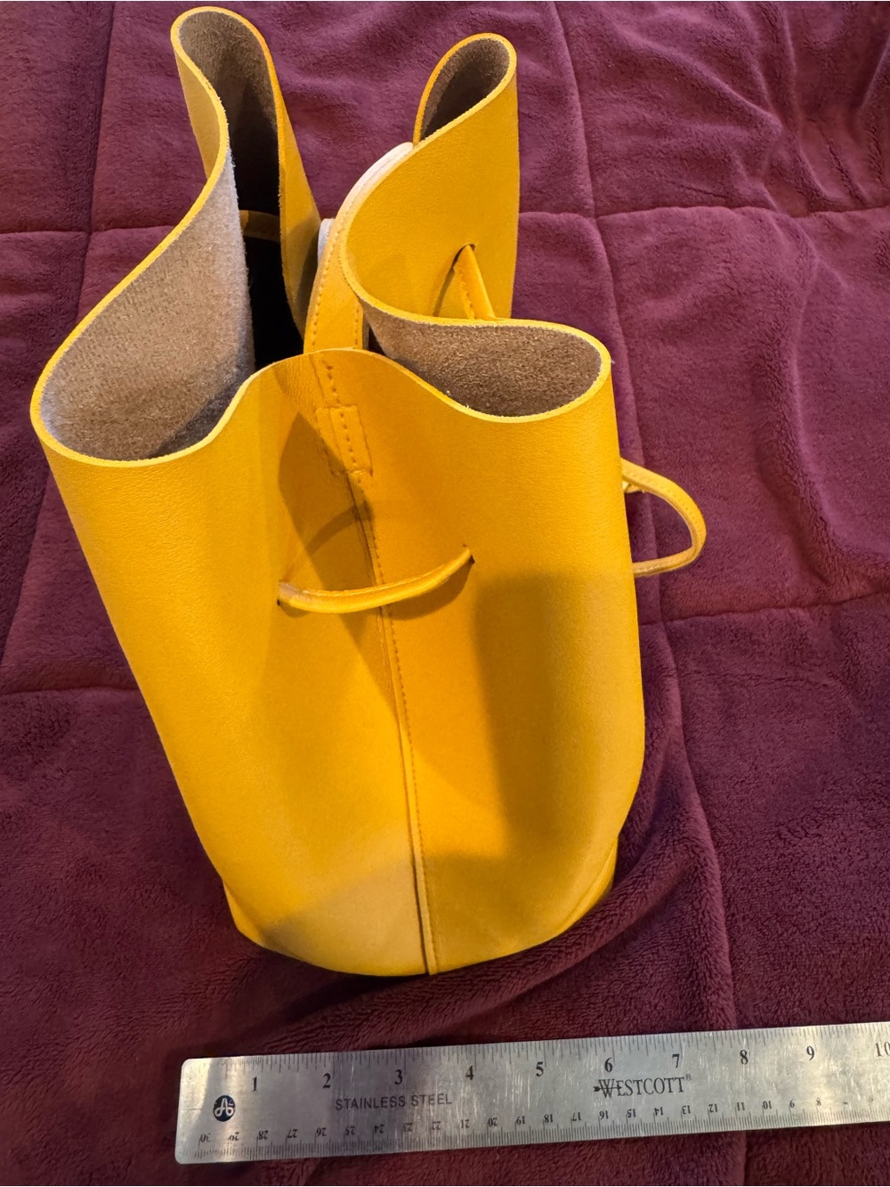 Honey Yellow Faux Leather Drawstring Bucket Bag - Women - Picture 8 of 9